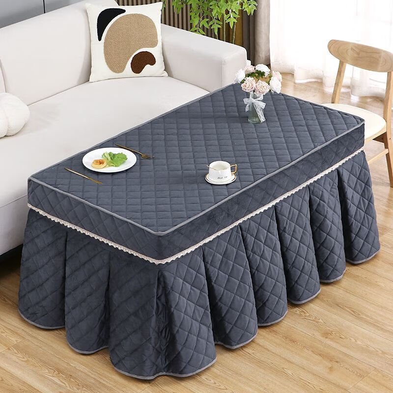 眷耐烤火罩电烤炉桌子取暖桌套长方形加绒电暖炉加厚烤火电炉茶几桌布 烟墨灰-亲肤绒揭盖款 长125*宽70*高68厘米-精准全包围