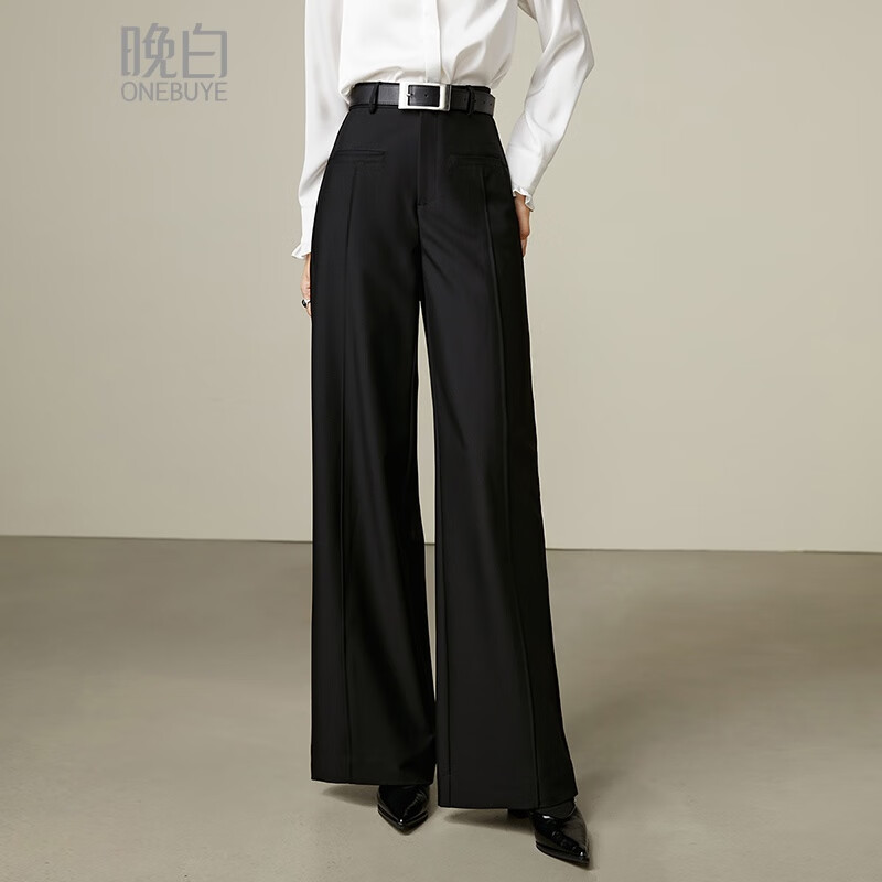 晚白【新品】2026春款洋气时尚通勤长裤百搭显瘦阔腿裤女【不含腰带】 黑色 29