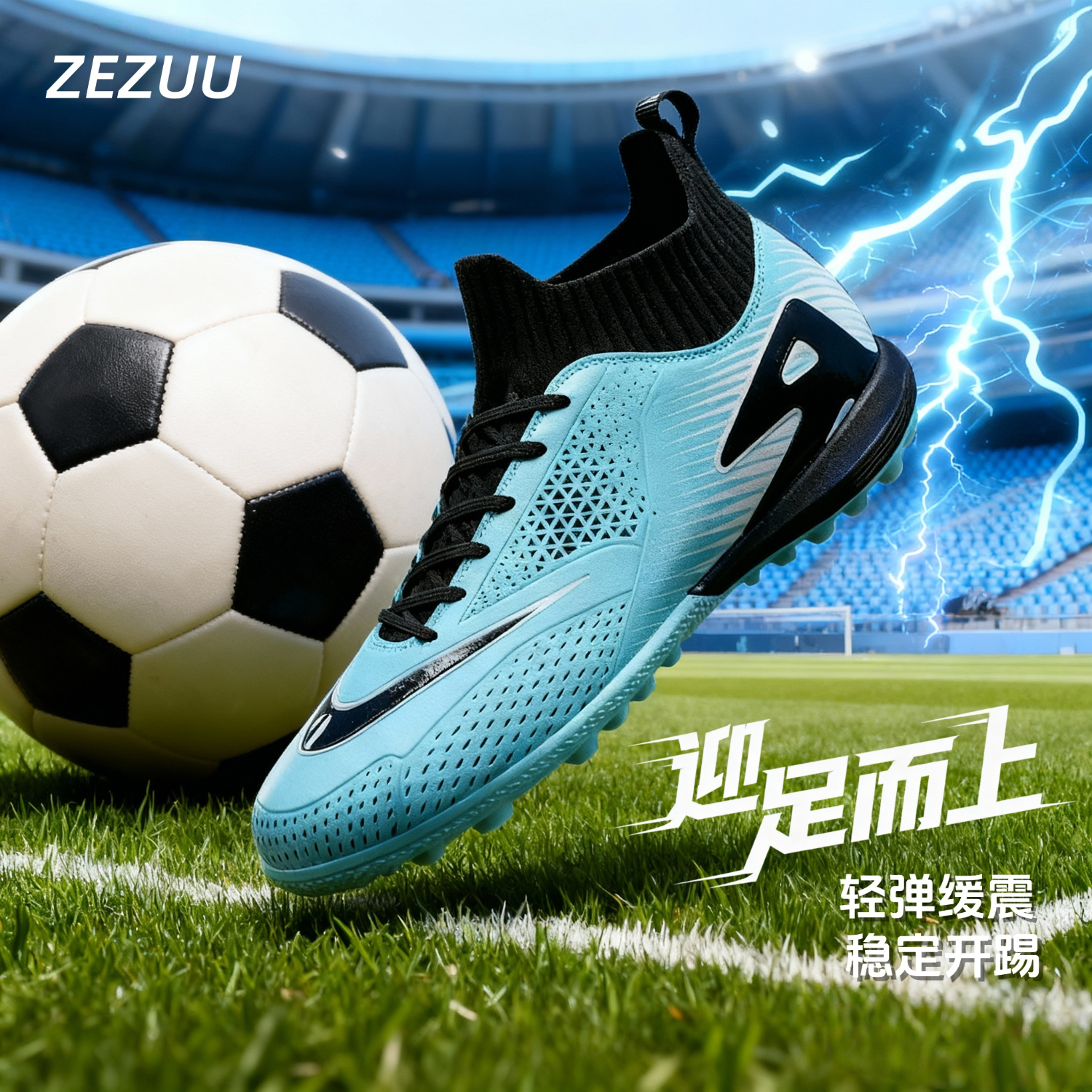 振足足球鞋TF碎钉男童透气青少年防滑高帮短钉训练草地四季运动鞋 月色 32 京东折扣/优惠券