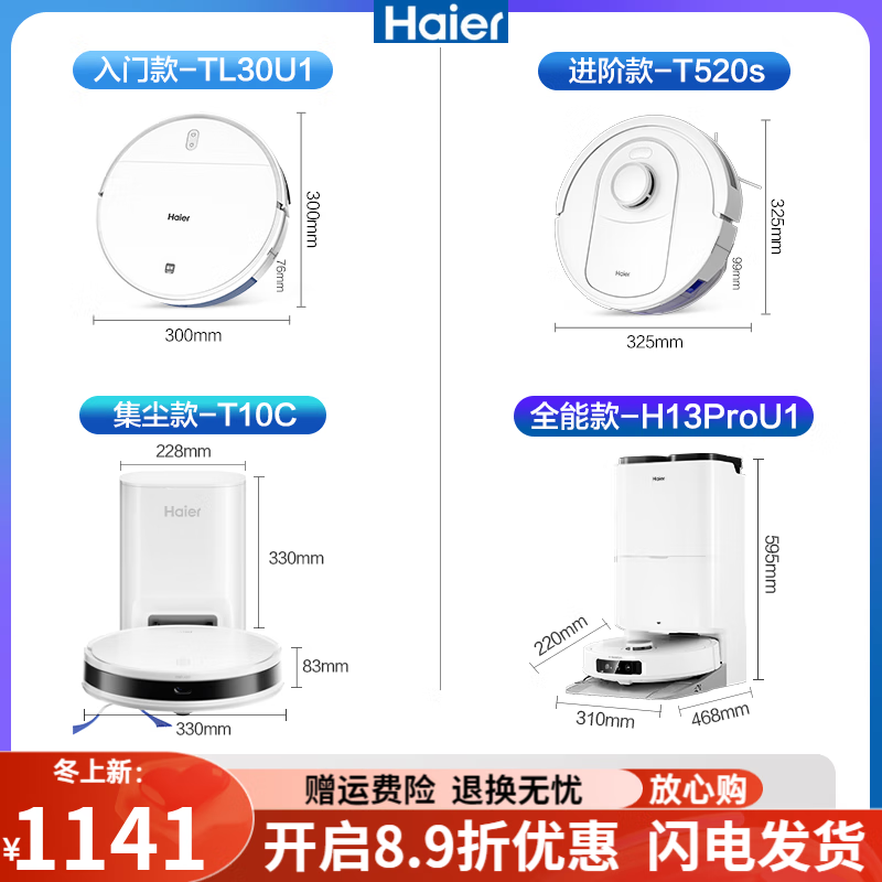 海尔（Haier）扫地机器人TL30U1家用超薄全自动扫拖吸三合一智能扫拖一体机 标配+升级遥控器版本 白色进阶版【毫米级感知避障 全屋规划建图】