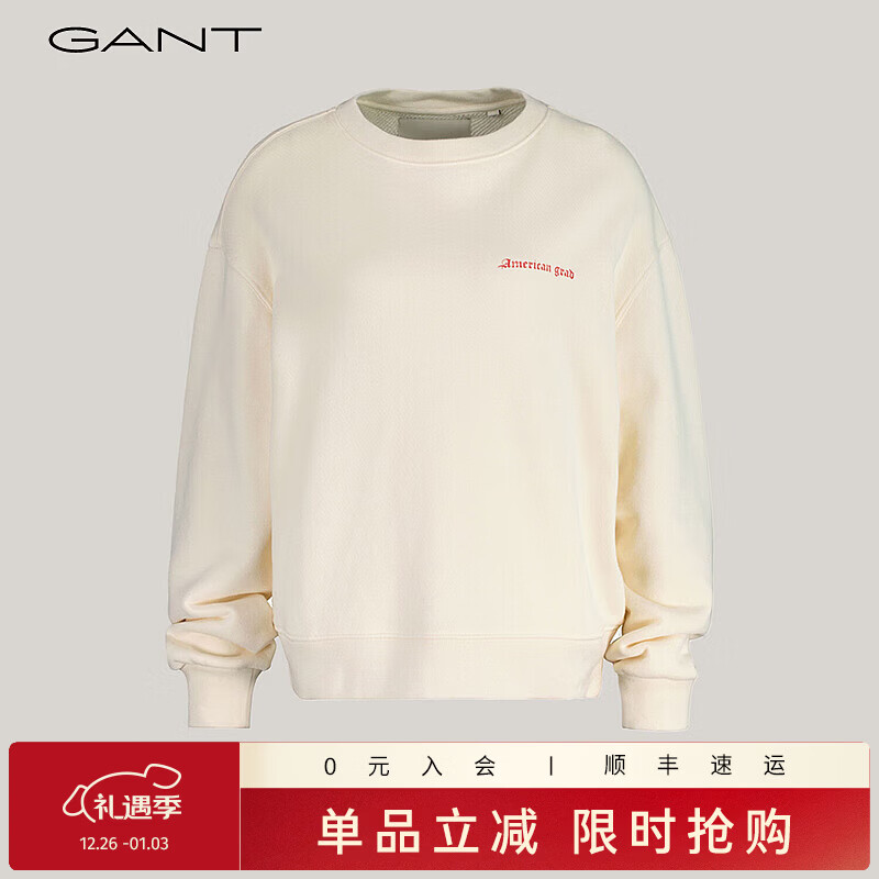 GANT/甘特春季新款女士上衣时尚简约百搭纯色通勤圆领套头休闲卫衣 130奶油白 M