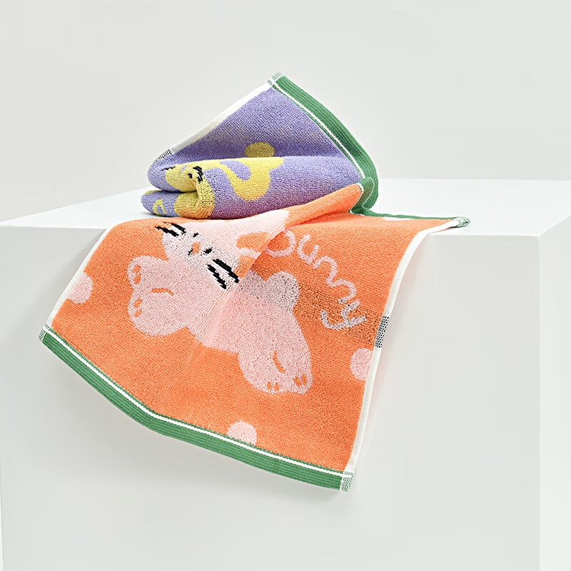 洁丽雅(grace) 纯棉儿童方巾全棉可爱卡通小毛巾洗脸方巾手帕擦手巾带挂绳 A类纯棉【紫色25*25cm】 2条 25g