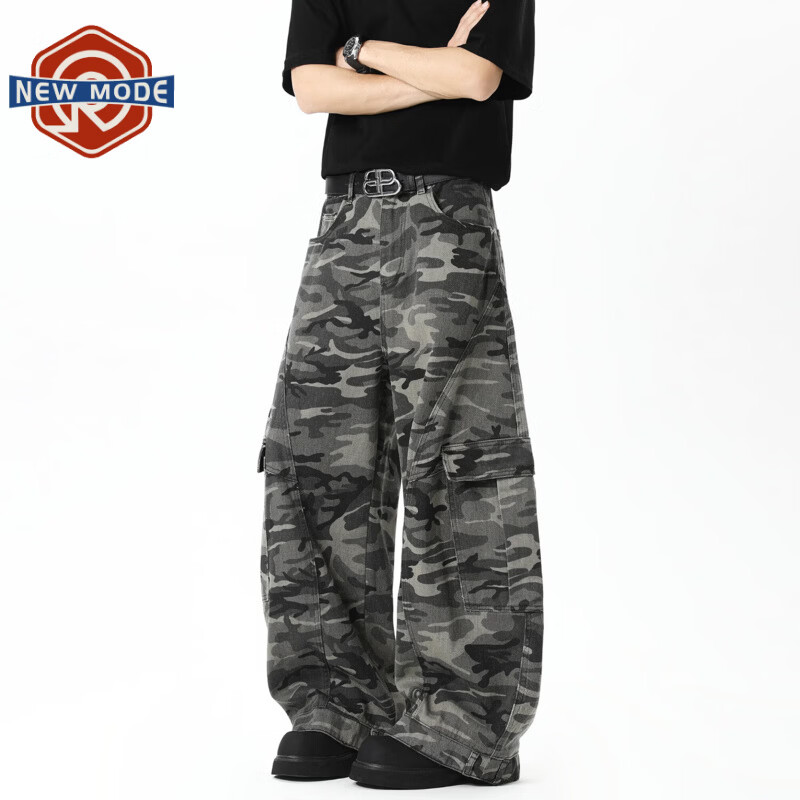 NEW OR MODE美式迷彩工装休闲裤男士秋冬季新款加绒加厚保暖宽松百搭直筒长裤 迷彩常规 M 【建议90-110斤】