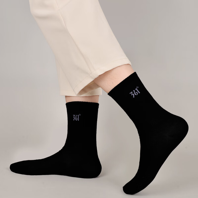 361°篮球袜男女运动休闲长筒袜舒适透气吸汗防脚臭平板袜棉袜羽毛球袜 5双装/混色(2白+3黑)