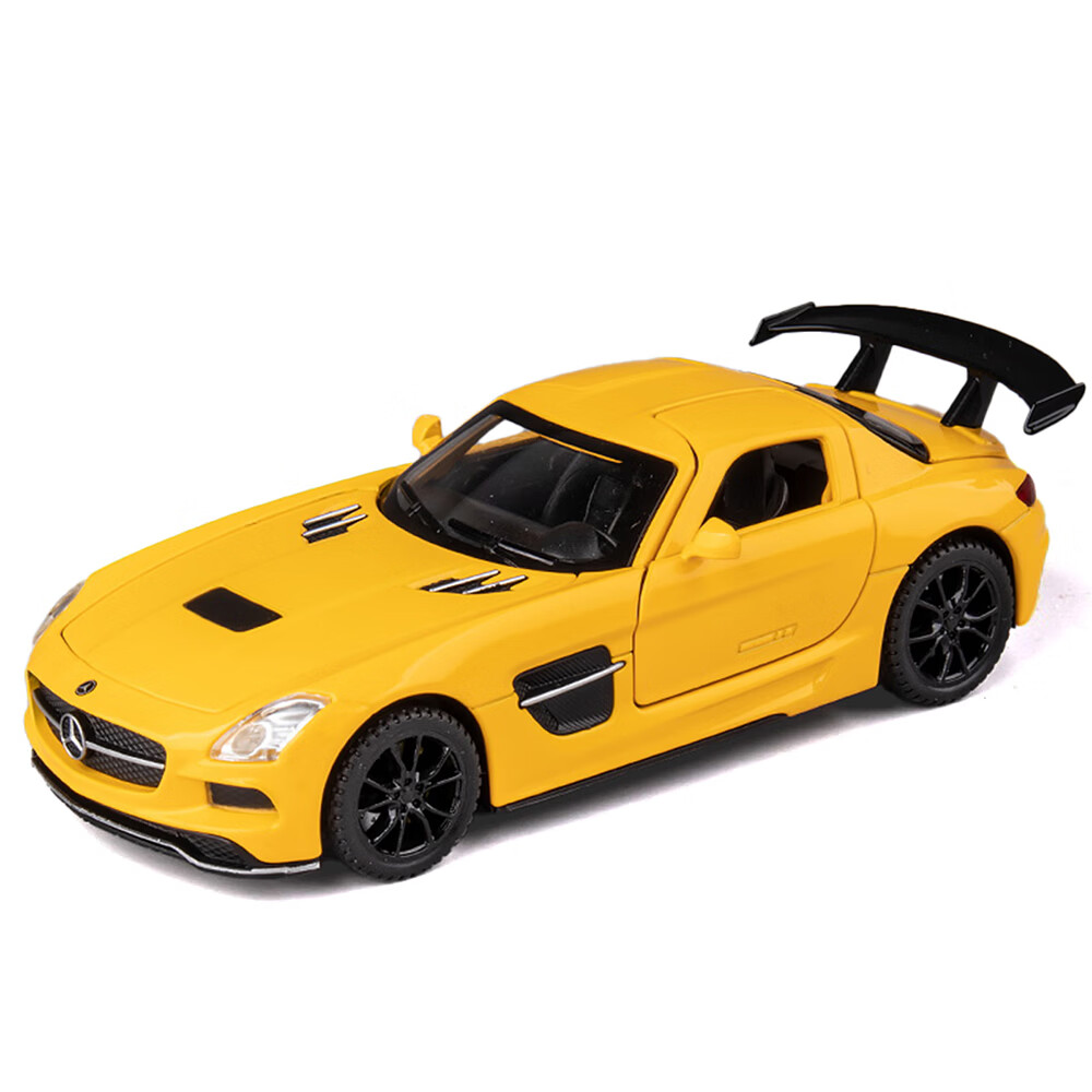 烽索奔驰AMG SLS汽车模型1:32仿真合金车模收藏摆件男孩儿童玩具跑车 1/32奔驰SLS模型(黄色+展示底座)