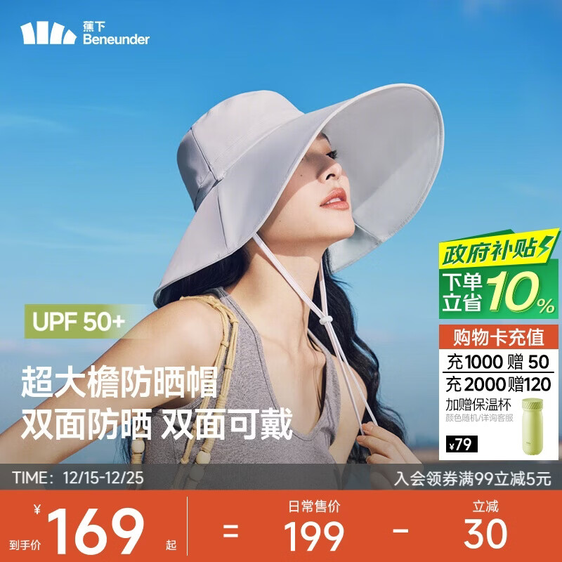蕉下（beneunder）遮阳帽子女双面倍护渔夫帽防晒帽大檐防紫外线AL500灰