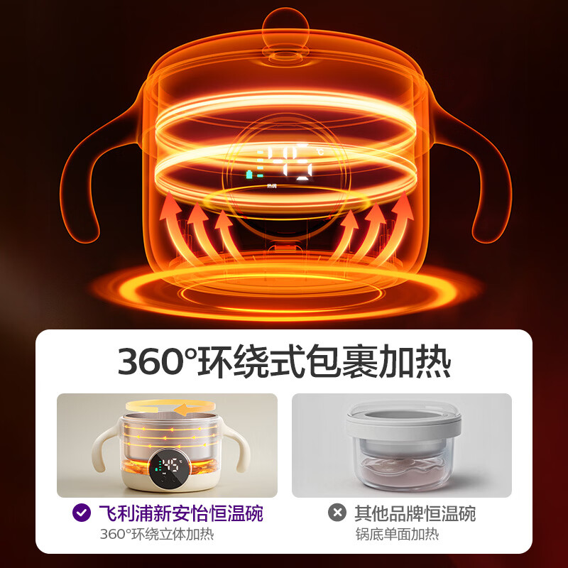 新安怡飞利浦宝宝恒温碗儿童专用智能加热电子充电婴儿保温辅食碗 智能温控恒温碗【续航19H/五档数显模式/430ML】