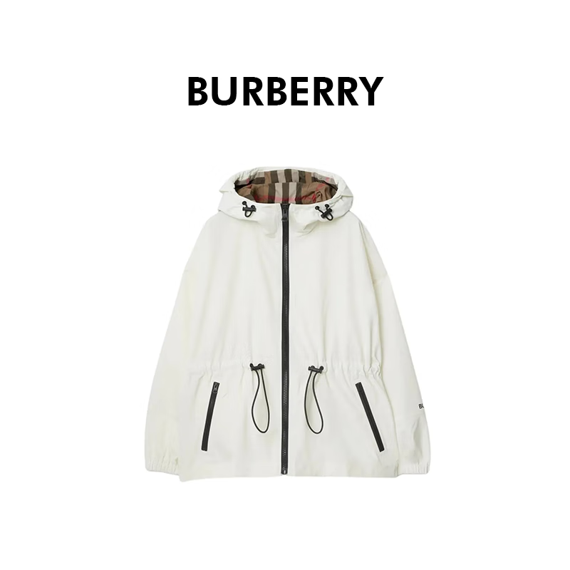 BURBERRY博柏利女士白色聚酯纤维拉链宽松连帽夹克81040921 8