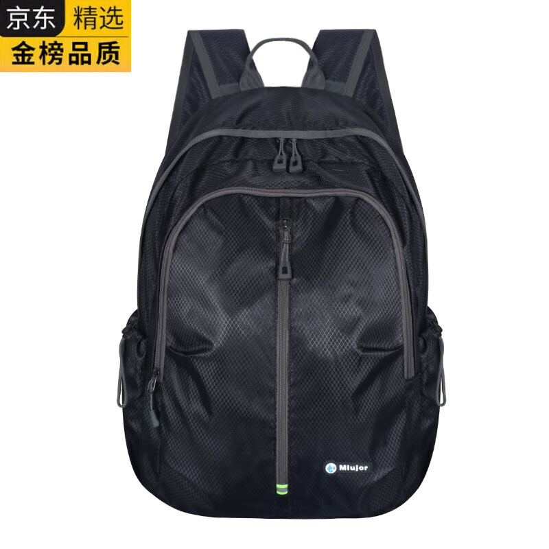ZNY日本进口名牌防水运动可折叠皮肤双肩包超轻便携大容量男女户外旅 黑色中号