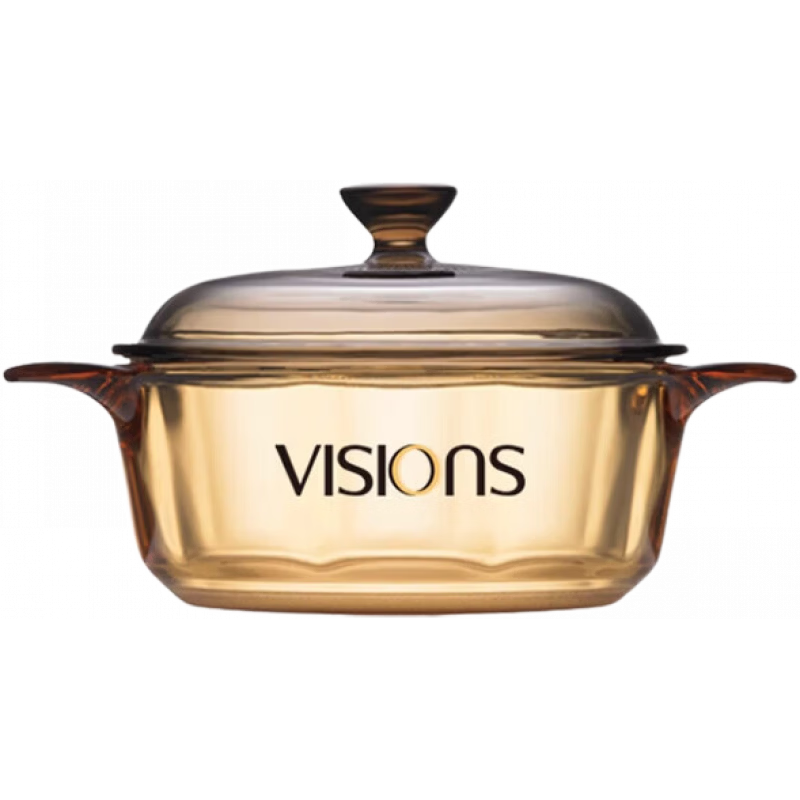VISIONS雙耳湯鍋家用玻璃鍋明火直燒高硼硅耐高溫燉煮透明鍋 【適合1人】【小鍋】晶彩透明鍋 1cm 800ml