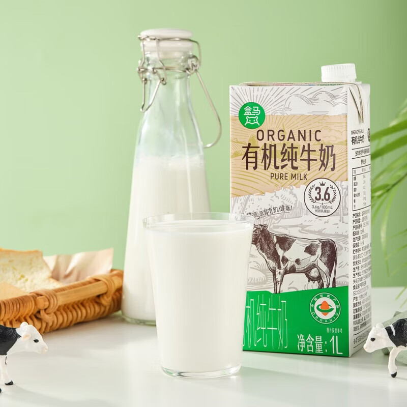 盒马 有机3.6g蛋白纯牛奶 1L*6盒 200ml*24盒 年货送礼牛奶礼盒 1L*6盒 箱装