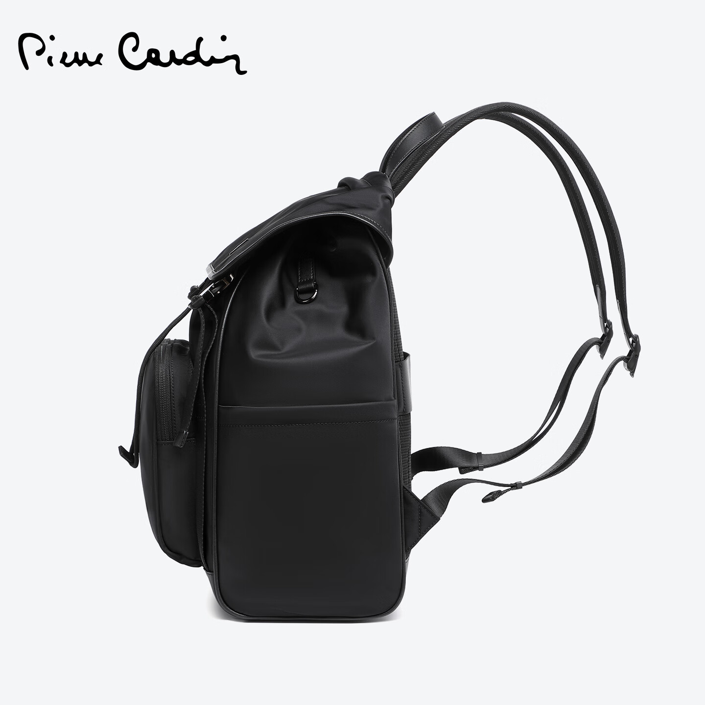 皮尔卡丹（pierre cardin）双肩包男背包大容量休闲书包电脑包旅行出差商务男士包包翻盖包 黑色【可放下15寸电脑】 长27高43厚度17.5厘米