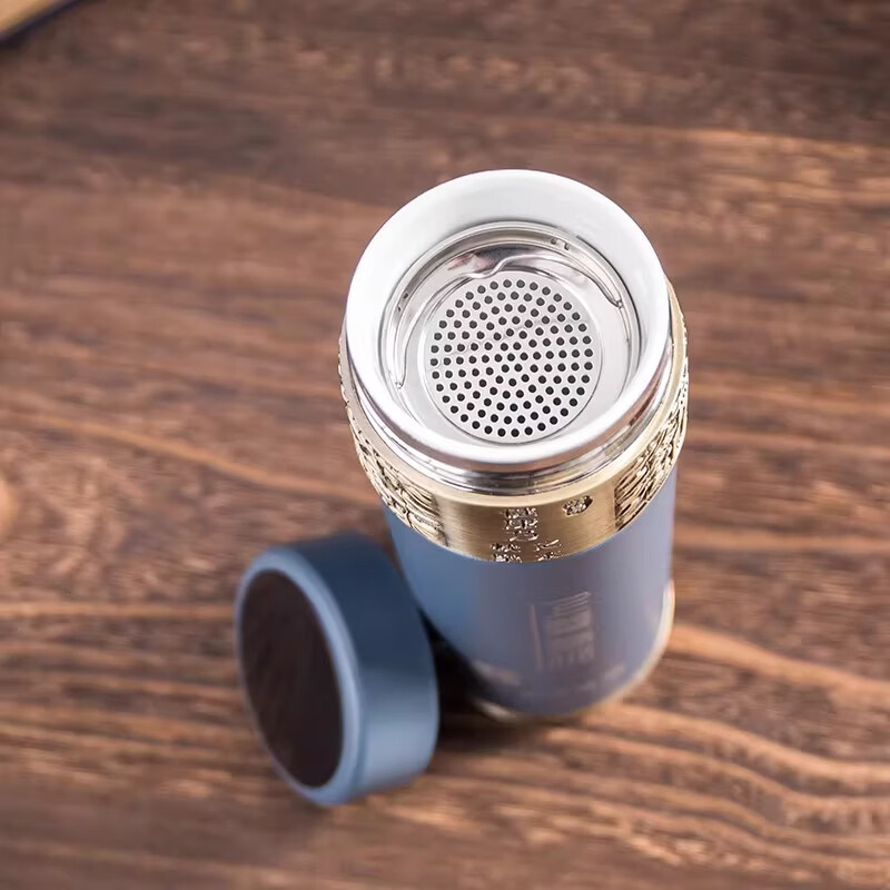 启色景德镇陶瓷内胆保温杯男女杯子高颜值商务茶水分离茶杯礼物定制 【真陶瓷内胆350ml带温度显示】金带绿色