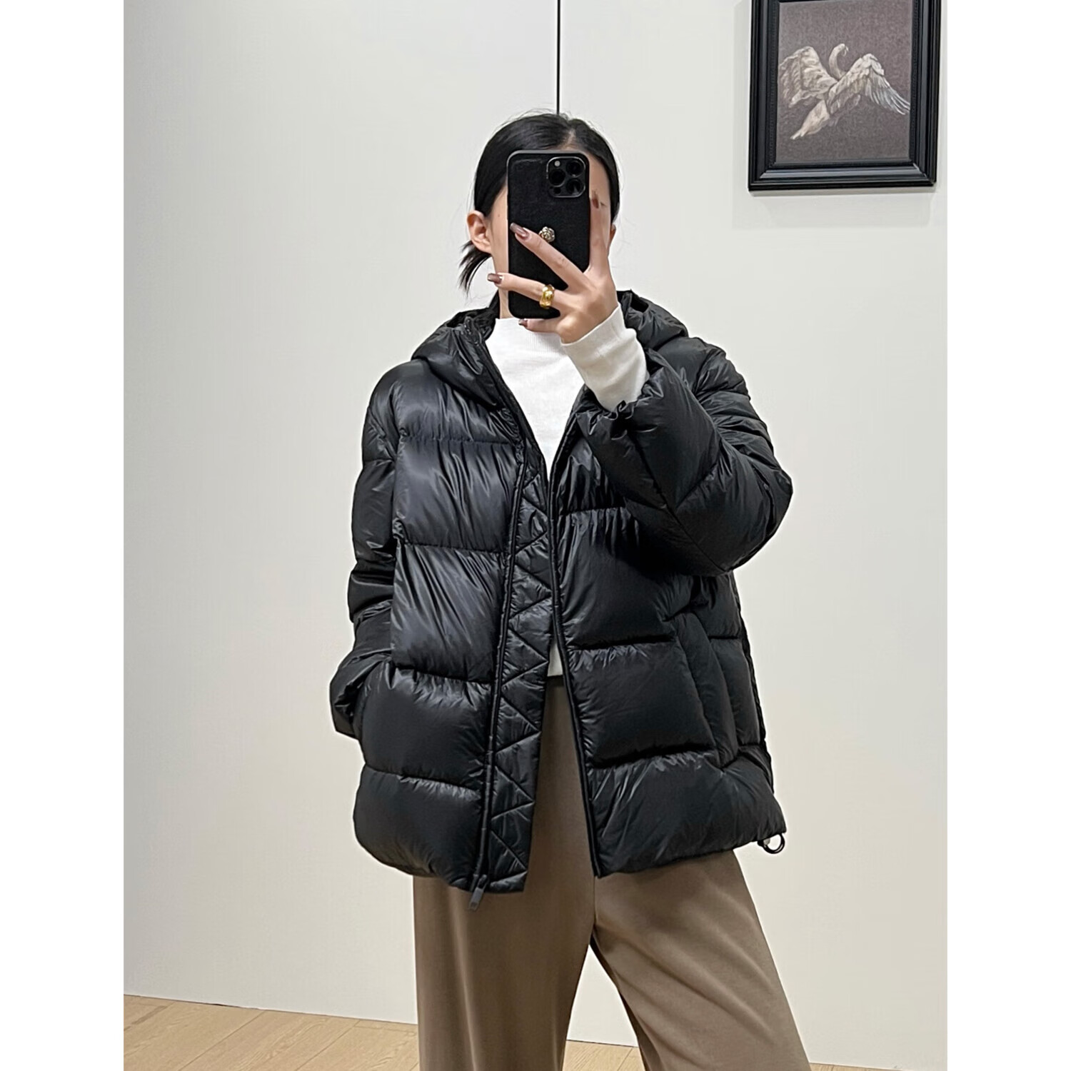 ZOPL【达人推荐】2025年冬lu同款连帽泡芙羽绒服女短款90白鹅绒W001 星蓝色 M (6) 充绒量117g