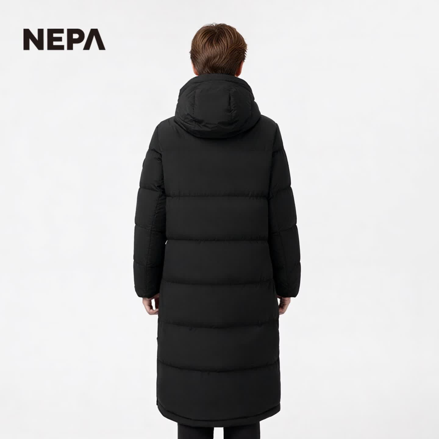 NEPA耐葩秋冬户外男女同款长款羽绒服防风保暖鸭绒服7JF2022 黑色C01 XXS 155/80A085