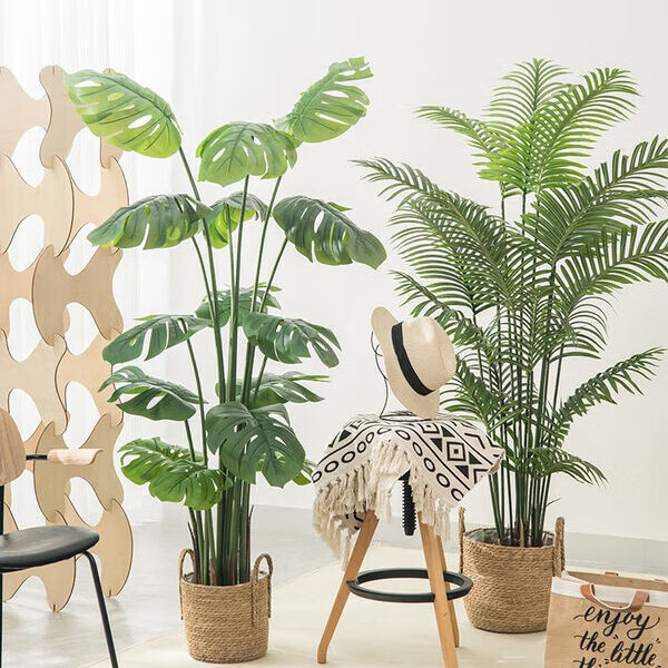 OYKTN散尾葵仿真绿植北欧ins风植物假绿植盆栽落地室内装饰假树仿真树 80厘米凤凰葵18叶+黑盆