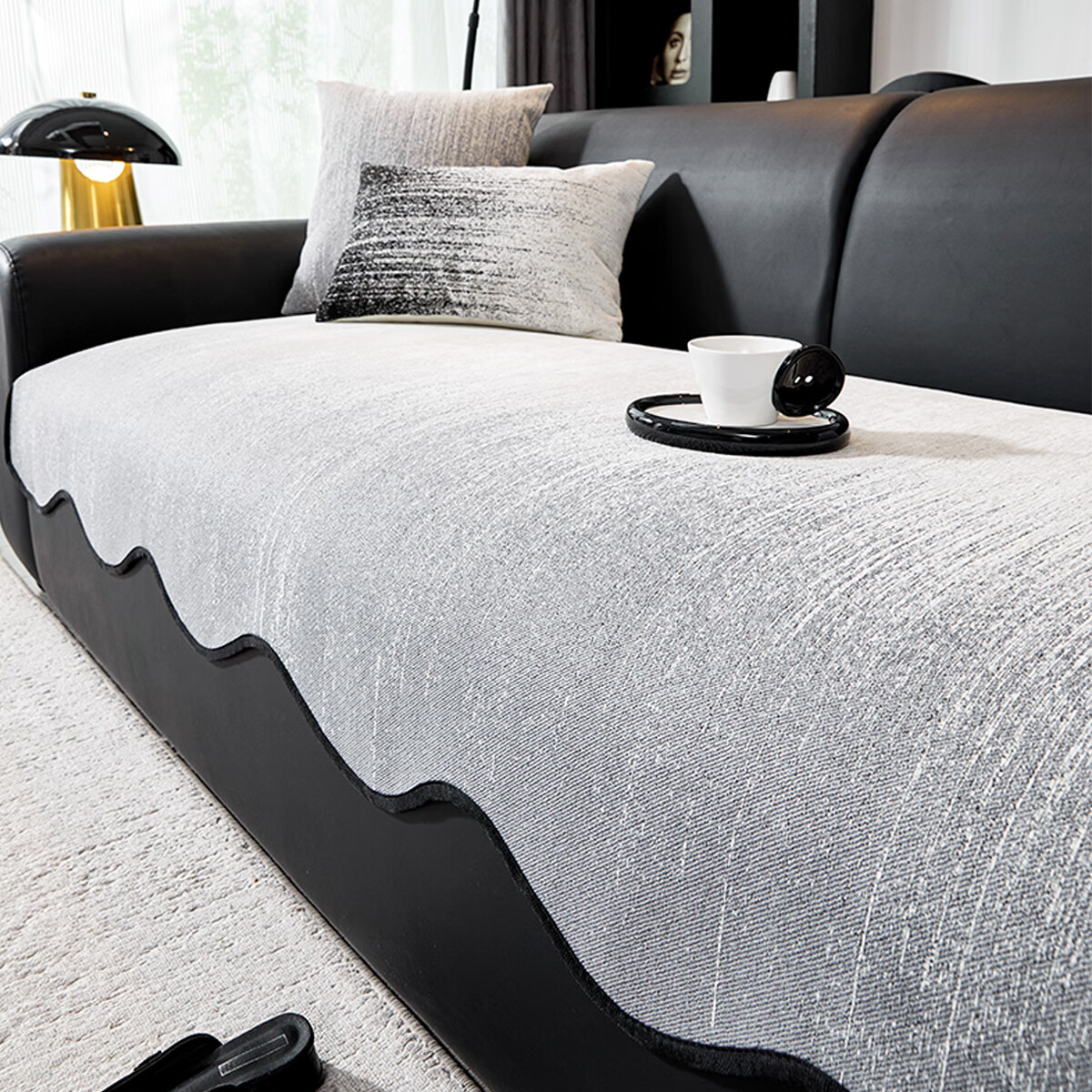 无印良品沙发垫四季通用防滑沙发坐垫真皮沙发专用垫雪尼尔劳伦斯沙发座垫 异形流砂-灰色【柔软舒适 防滑耐磨 四季通用】  70*210cm （三人位）