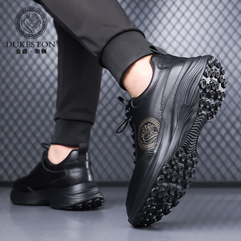 公爵斯顿 DUKESTON轻奢男鞋牛皮高品质小白鞋运动休闲鞋舒适套脚跑步鞋 白色 41 标准皮鞋尺码