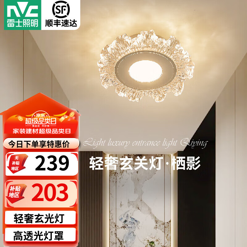 雷士（NVC）玄关灯轻奢过道灯现代入户进门灯LED走廊过道玄关壁灯阳台吸顶灯 【栖影】12W分段轻奢玄光灯