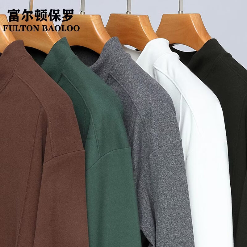 FULTON BAOLOO 富尔顿保罗男士德绒长袖T恤秋冬季半拉链纯色百搭体恤衫中青年韩版潮流打底 灰色 L （建议120到140斤穿）