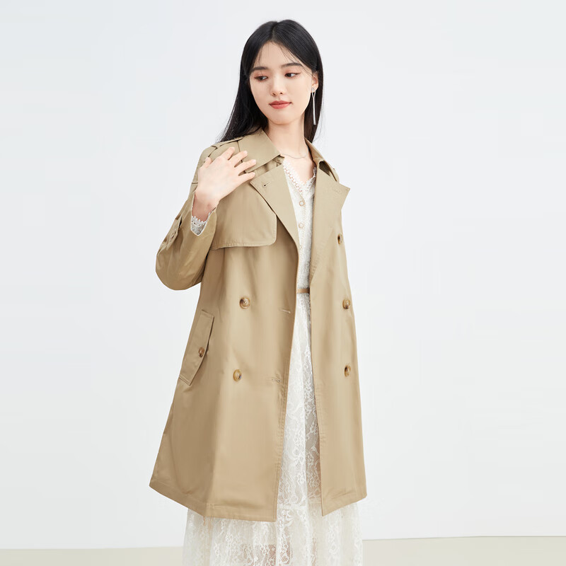 秋水伊人设计感风衣2025秋新款修身中长款高级感小个子风衣外套女 棕色 S