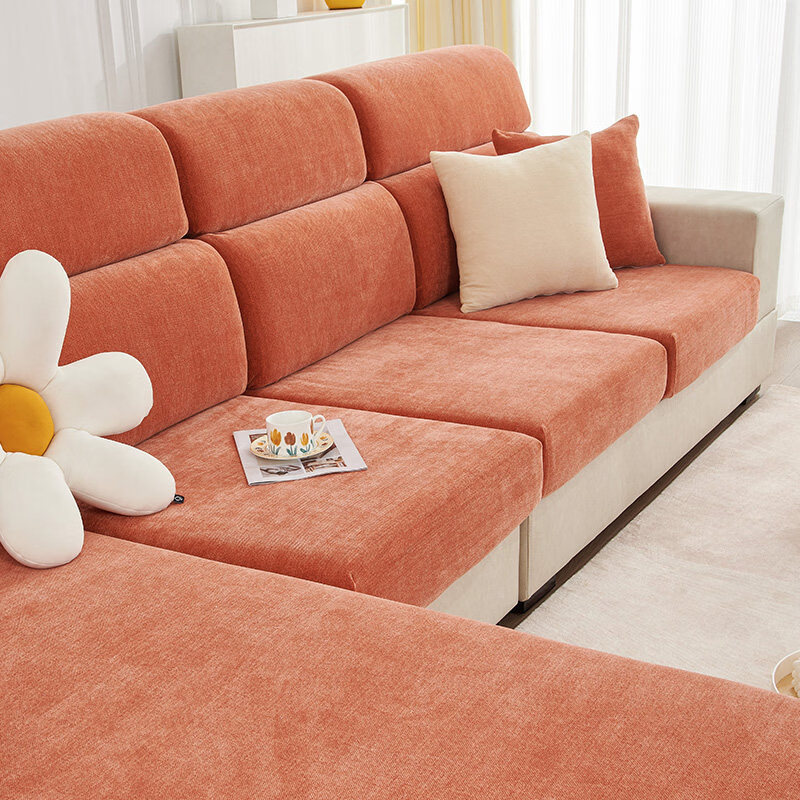 无印良品2025新款沙发套防猫抓不粘毛全包万能套四季通用无需测量沙发罩 素绒-橙色（360°弹力全包|无需测量|亲肤舒适） 加大S单人【宽65-85cm*长60-85cm*高5-20cm】