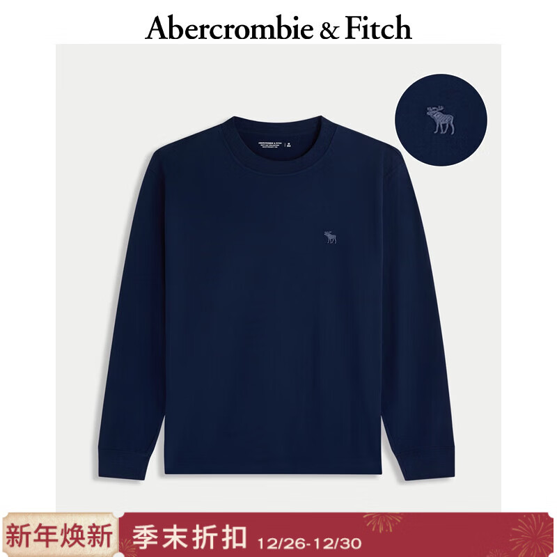 Abercrombie &amp; Fitch【棉质贴身】经典小麋鹿图案美式圆领T恤25秋冬男装124-5565 海军蓝 S (175/92A) 尺码偏大，建议小一码