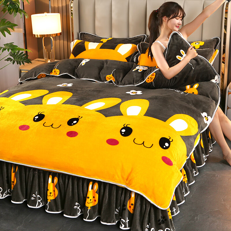2025新款牛奶绒四件套加厚加密防静电套件双面绒加绒 萌萌兔 1.5米床 床单款 （被套200*230cm）