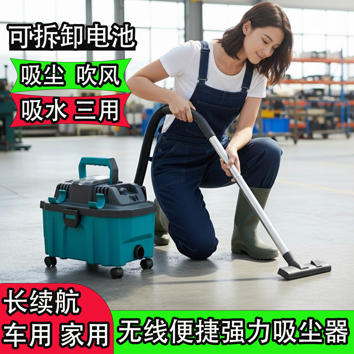 Toohello无线工业吸尘器家用大吸力锂电车载户外开荒保洁便携大功率箱式适用牧田电池充电干湿吸水吹风吸尘 【1电池】蓝干湿吹三用无线吸尘器大吸力