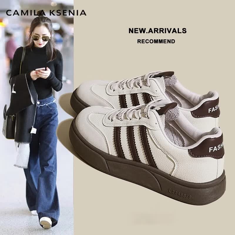 CAMILA KSENIA德训鞋女士2026新款休闲百搭夏季爆款小白鞋时尚平底鞋经典板鞋子 米红色 38
