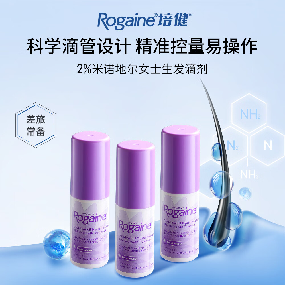  美国Rogaine落健/培健 米诺地尔酊女性专用 生发液滴剂生发国际进口60ml*3瓶