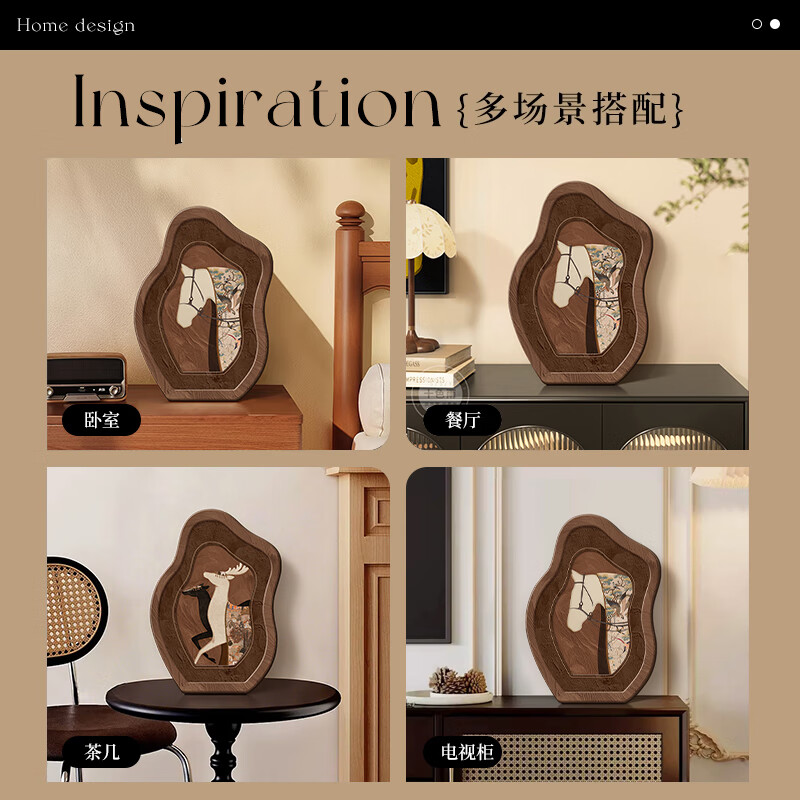 渝鼎福中古风桌面摆件装饰画斗柜玄关床头柜摆台复古艺术小众高级感摆画 马到成功装饰画 15*20cm