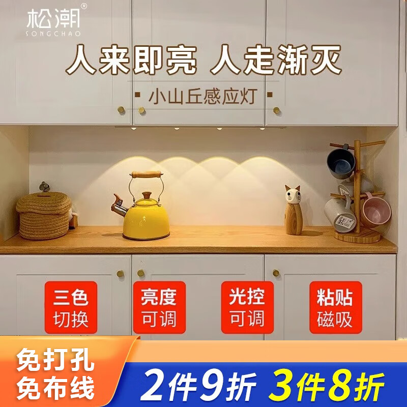 松潮（SONGCHAO）橱柜灯人体感应灯小夜灯衣柜酒柜猫眼玄关餐边柜灯带装饰氛围灯 猫眼灯配件 147cm人体感应+光敏+三色+光控