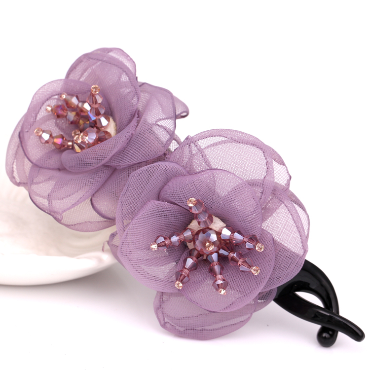 文雨飞 大号马尾夹横夹韩版发夹雪纱花朵发卡盘发发饰头花竖夹香蕉夹