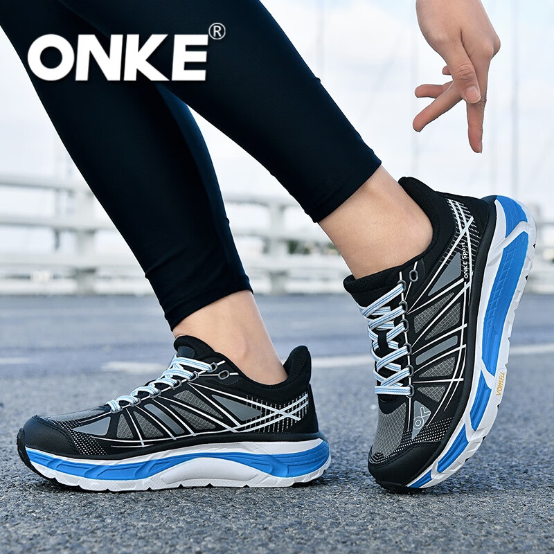 ONKE跑步鞋女冬季新款轻便透气防滑减震男女鞋厚底增高耐磨运动跑步鞋 普鲁士蓝 39