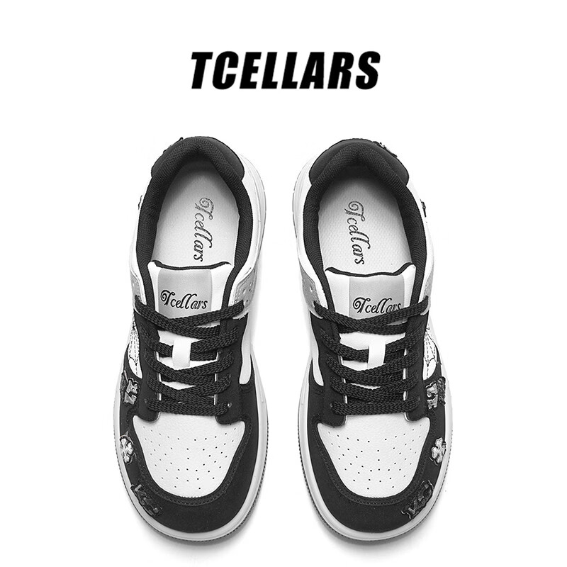 Tcellars板鞋男鞋2026春季新款潮流涂鸦厚底耐磨低帮百搭运动休闲鞋子男 巴洛黑白 39