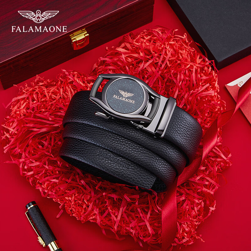 FALAMAONE男士腰带头层软牛皮商务高端皮带男2025新款裤腰带生日礼物送男友 指定尺码/写贺卡/枪色【专柜礼盒】 120cm 改尺寸联系客服或下单备注