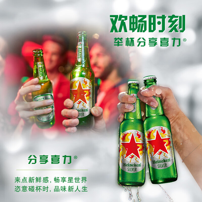 喜力啤酒 silver星银 整箱装清爽啤酒 马年礼盒 年货送礼 500mL 12瓶