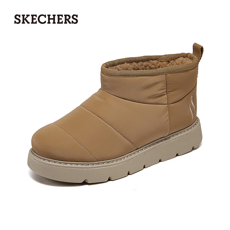 斯凯奇（Skechers）秋冬新款女士一脚蹬百搭舒适加绒中帮雪地靴167888 栗色/CSNT 37
