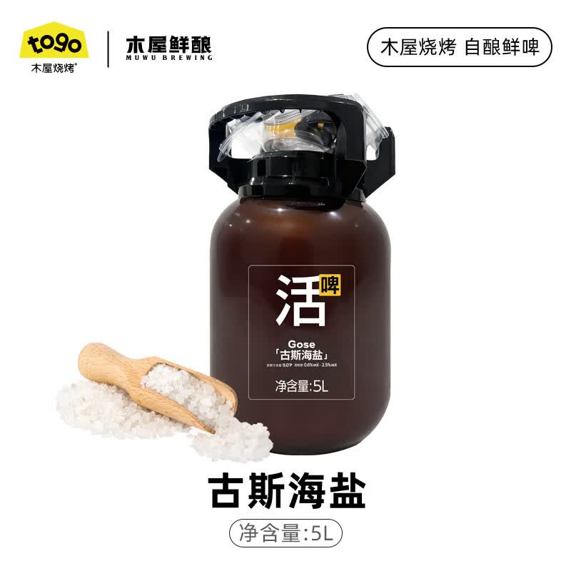 木屋烧烤鲜酿活啤精酿3L装啤酒 古斯海盐德式小麦低度微醺解辣酒水 古斯海盐 5mL 1桶