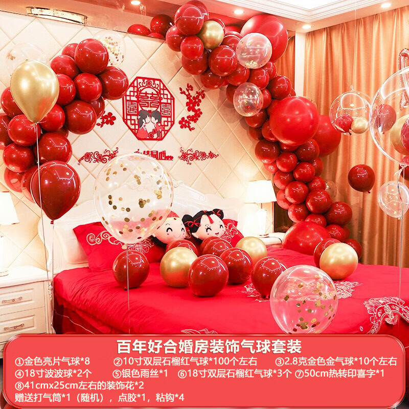新新精藝婚房間布置套裝結(jié)婚氣球新房裝飾訂婚禮場(chǎng)景婚慶用品背景喜慶求婚 -永結(jié)同心婚慶套裝【三種品注意套餐內(nèi)容】