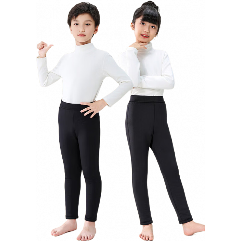 羊老大兒童毛褲保暖褲 學(xué)生校服加厚棉褲 男女大童打底褲 黑色 均碼 120_53