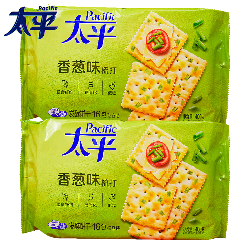 太平苏打饼干400g 香葱奶盐味营养送礼零食饼干休闲零食品 【袋装】 香葱味400gX2包(32包)