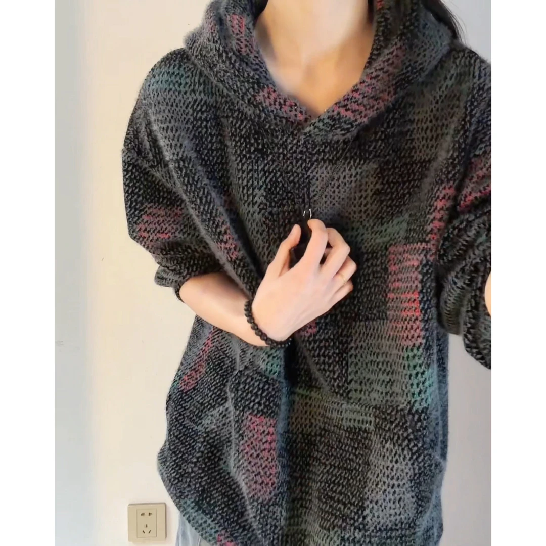 美式复古连帽针织卫衣男女秋冬宽松重磅百搭外套cleanfit情侣上衣 藏青色 【男女同款】 XL （建议130-150斤）