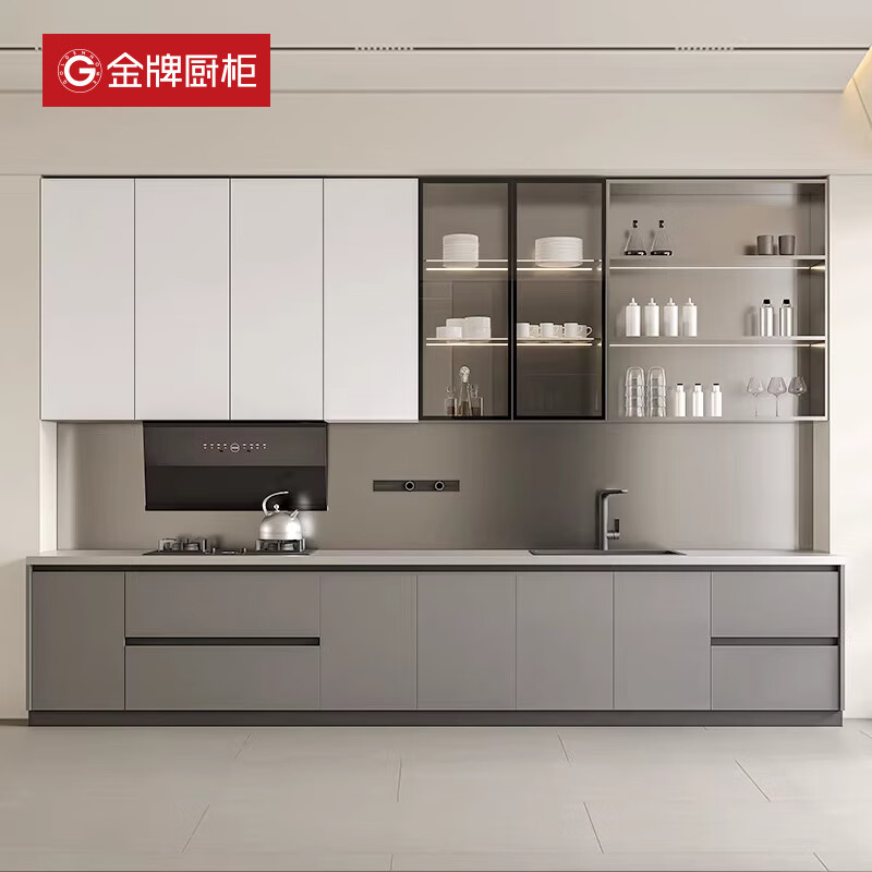 金牌廚柜特厚不銹鋼廚房廚柜灶臺面一體整體櫥柜定制家用組裝SN1137 定制預(yù)付金[詳詢客服]