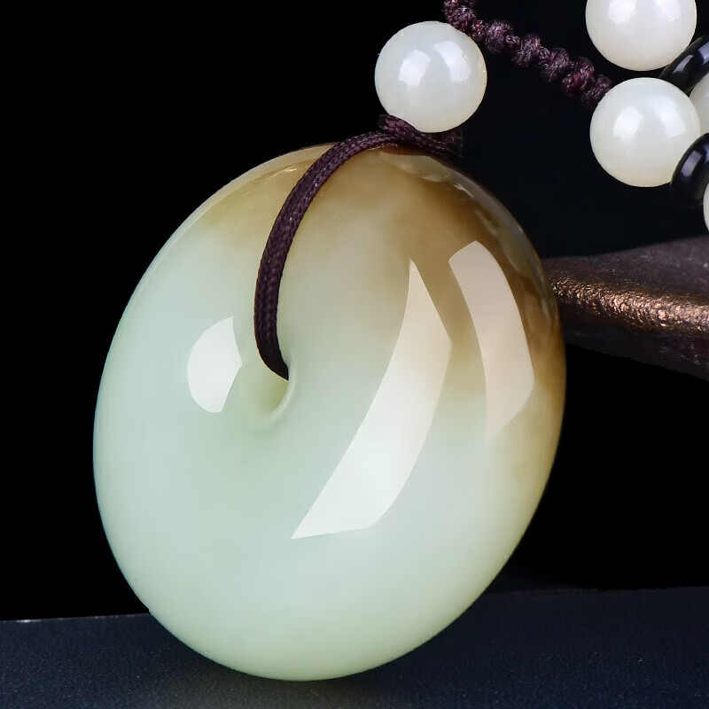 神翠鸟和田玉平安扣吊坠糖羊脂玉无事圆牌孤品玉坠象征诸事皆宜 配绳子  【约34mm】款九QYH2729f