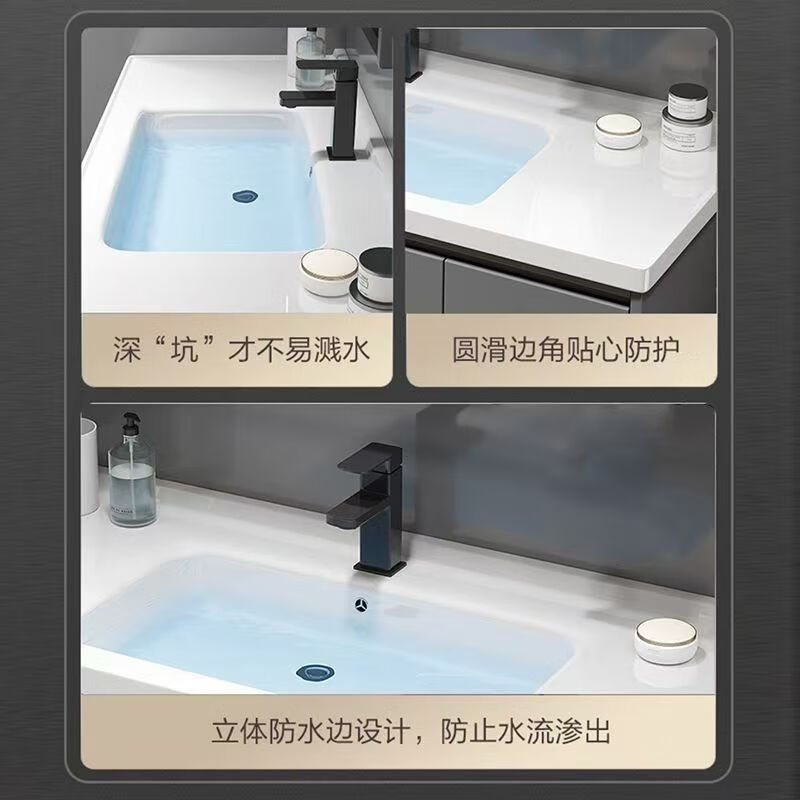 九牧（JOMOO）智能简约陶瓷实木现代浴室柜卫生间洗脸盆柜一体洗手盆洗漱套装 轻奢灰玻璃门镜柜-储物镜柜 120cm-陶瓷一体盆-龙头套装