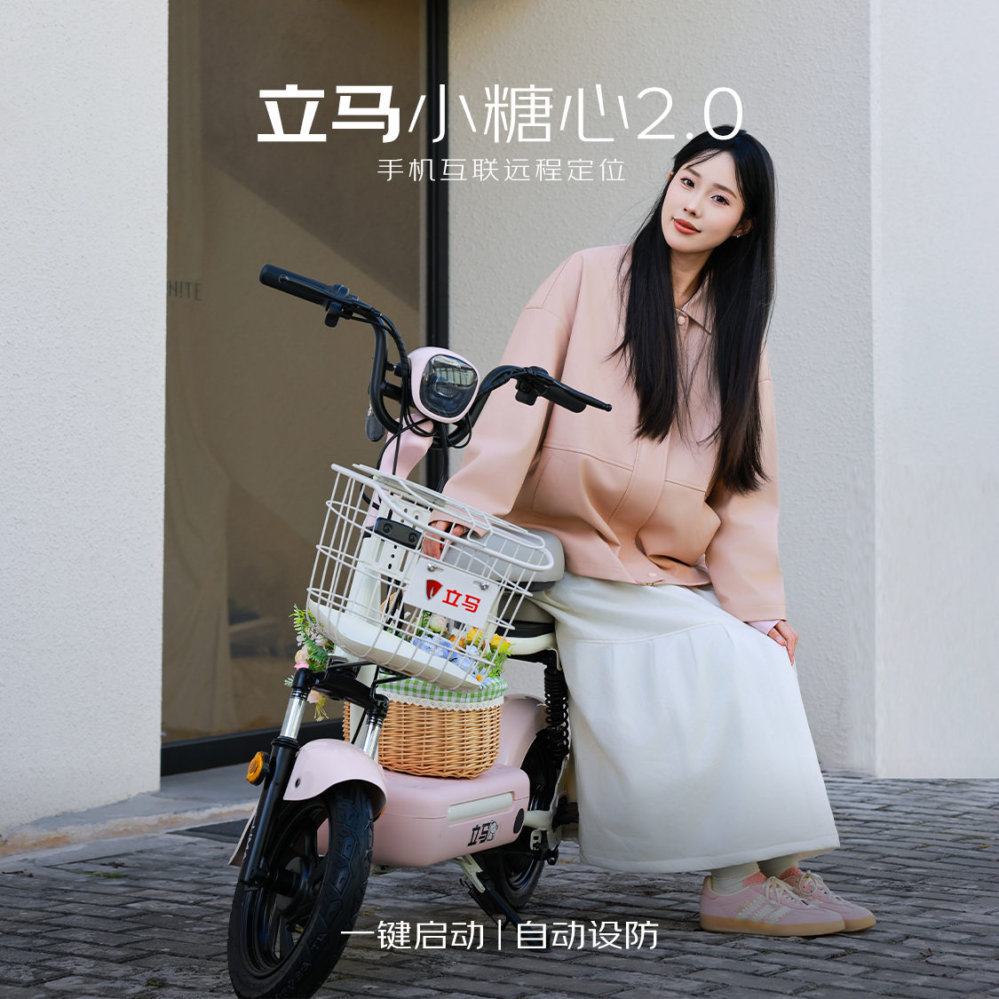 立马（LIMA）电动自行车小糖心2.0新国标电动车48V智能APP电瓶车后座可带人家用出行电动车 冰透粉