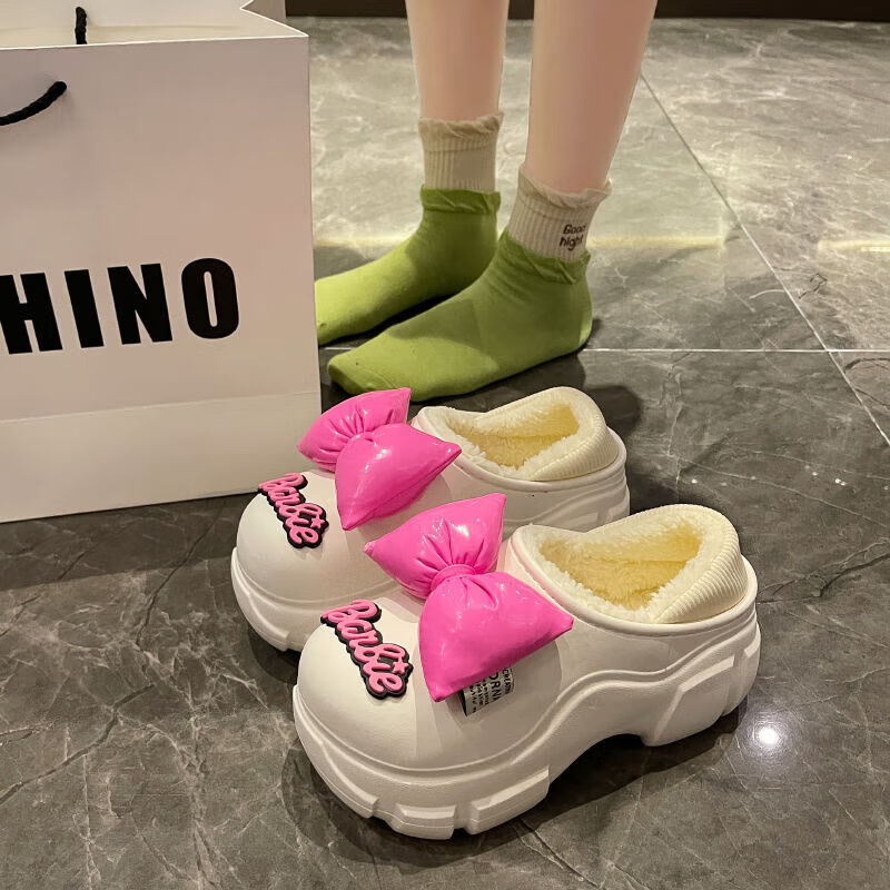 【甄选厂家】包跟棉拖鞋女冬季款厚底防水外穿时尚可爱外穿加绒保 【粉色】红色 38 -39