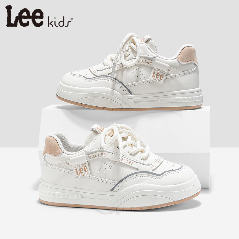 Lee童鞋春季儿童小白鞋百搭休闲鞋女童板鞋男童德训跑步鞋 米卡其   33 【建议脚长200mm】